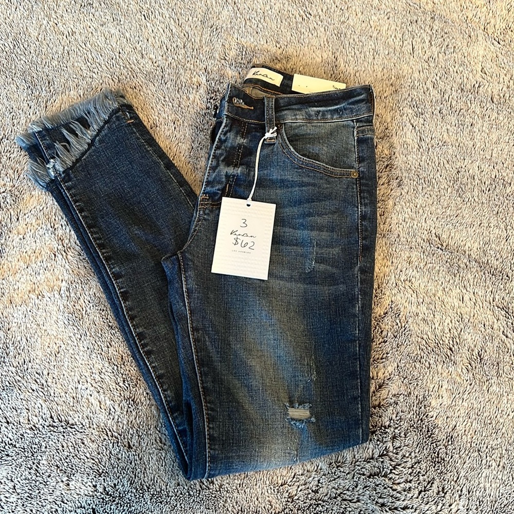 KanCan mid rise ankle skinny raw hem
